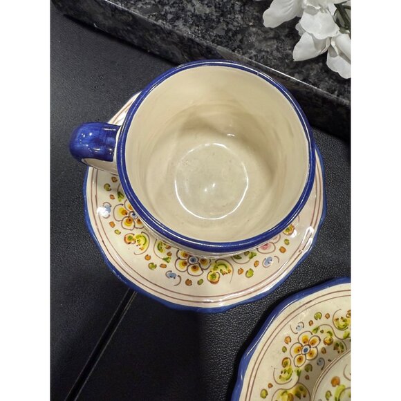 Conde Talavera Vintage Mexican Hand-Painted 4-Piece Cup & Saucer Set Floral Desi - Picture 3 of 16